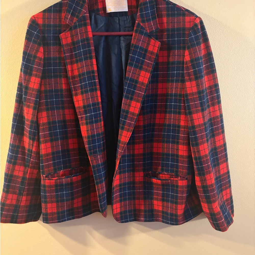 Pendleton Red and Blue Plaid Wool Blazer